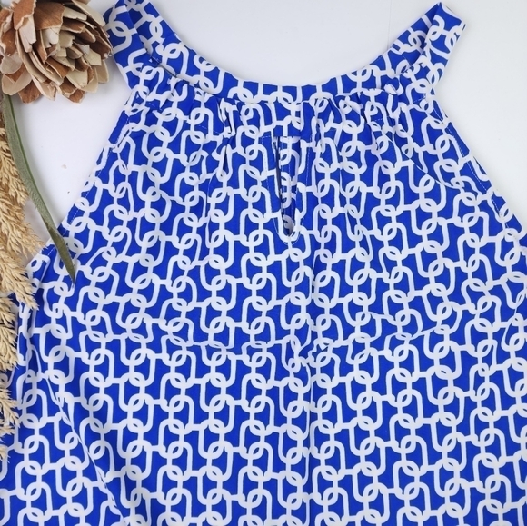 Jude Connally Blue and White Patterned Dress Sz L - Picture 11 of 16